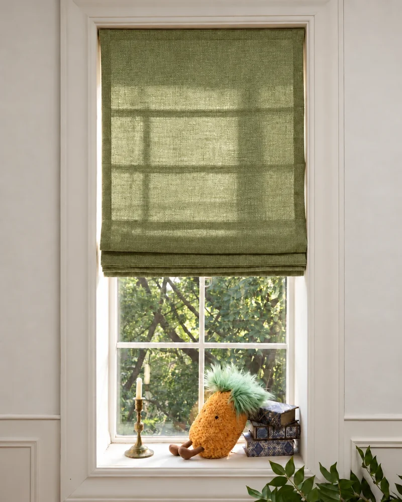 Cassie Flat Fold Linen Blend Cordless Custom Roman Shade