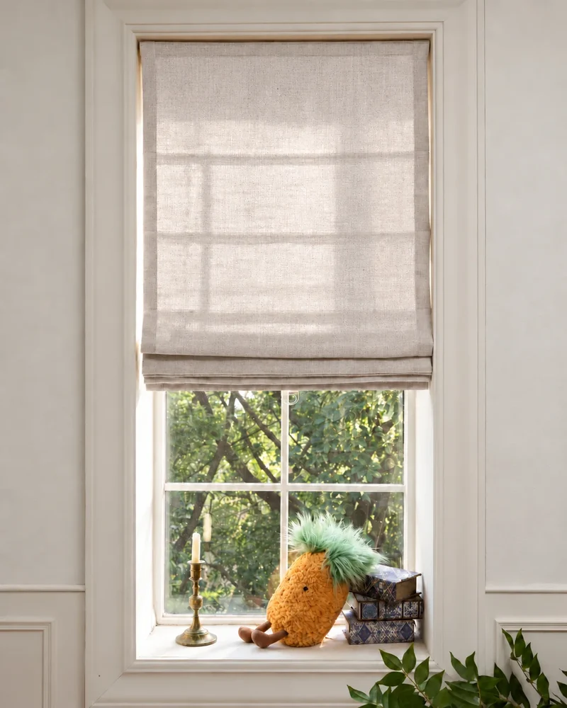 Cassie Flat Fold Linen Blend Cordless Custom Roman Shade