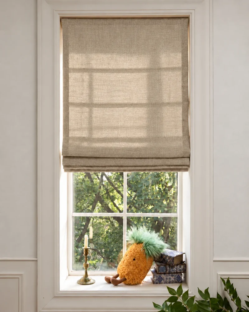 Cassie Flat Fold Linen Blend Cordless Custom Roman Shade