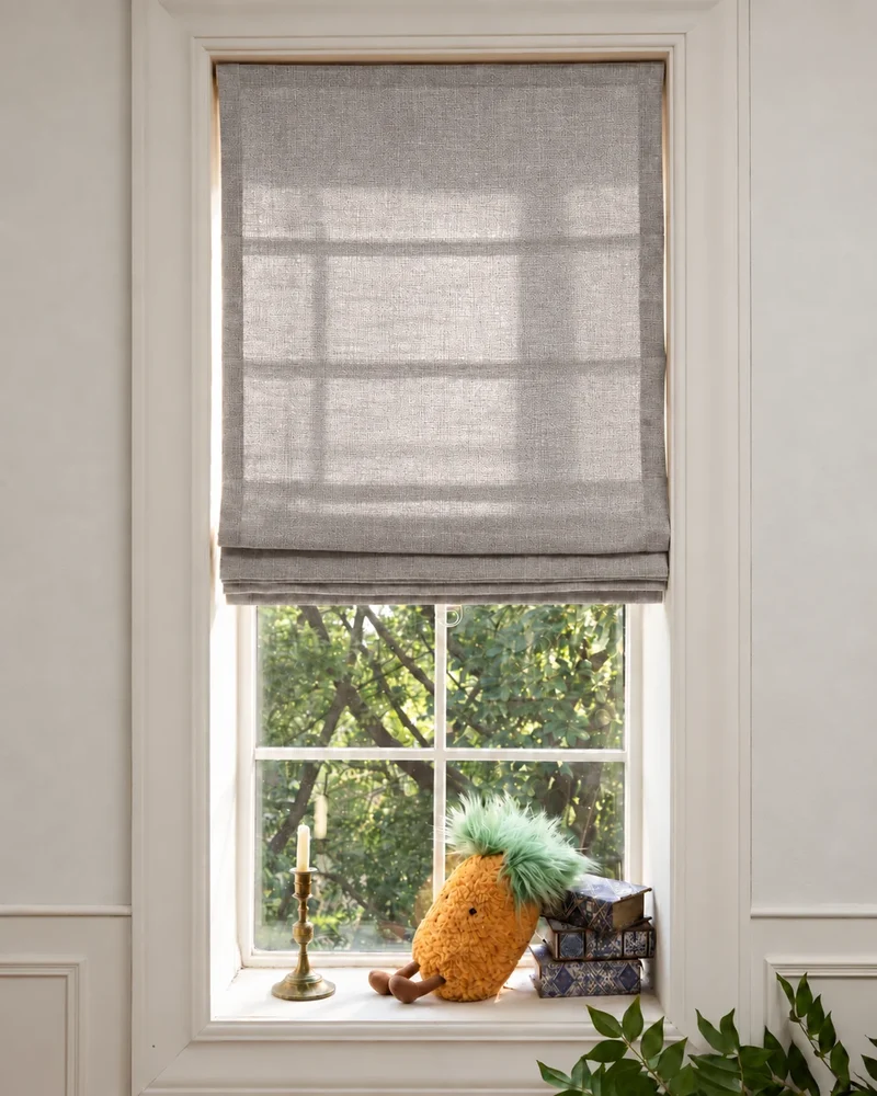 Cassie Flat Fold Linen Blend Cordless Custom Roman Shade