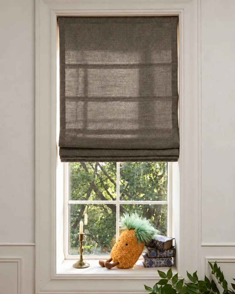 Cassie Flat Fold Linen Blend Cordless Custom Roman Shade