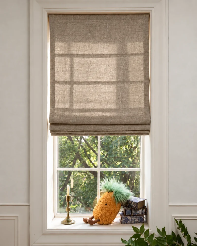 Cassie Flat Fold Linen Blend Cordless Custom Roman Shade