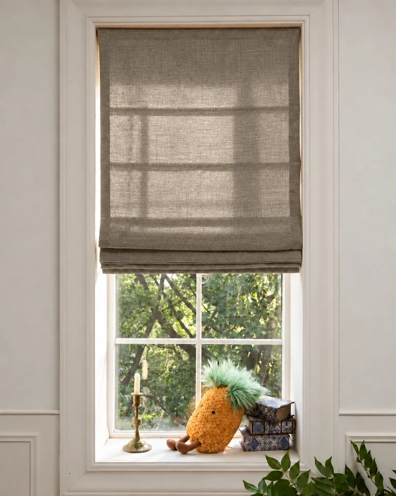 Cassie Flat Fold Linen Blend Cordless Custom Roman Shade