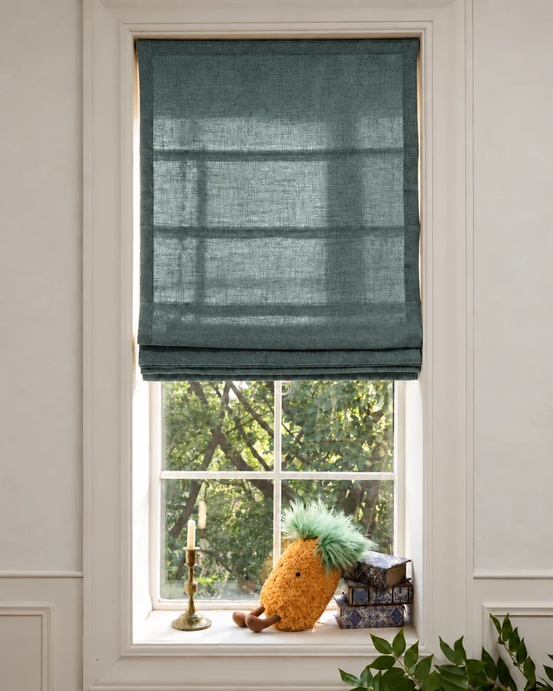 Cassie Flat Fold Linen Blend Cordless Custom Roman Shade