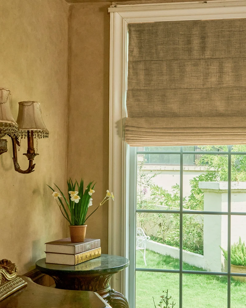 Zoe Plain Fold Linen Look Cordless Custom Roman Shade