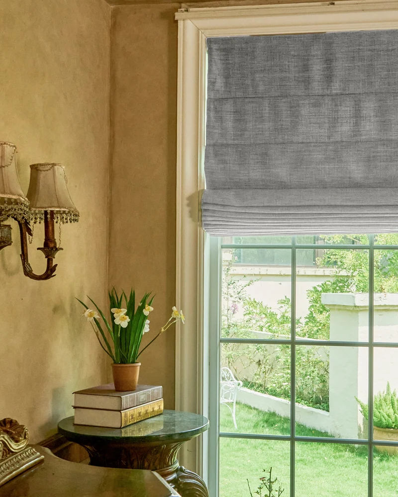 Zoe Plain Fold Linen Look Cordless Custom Roman Shade
