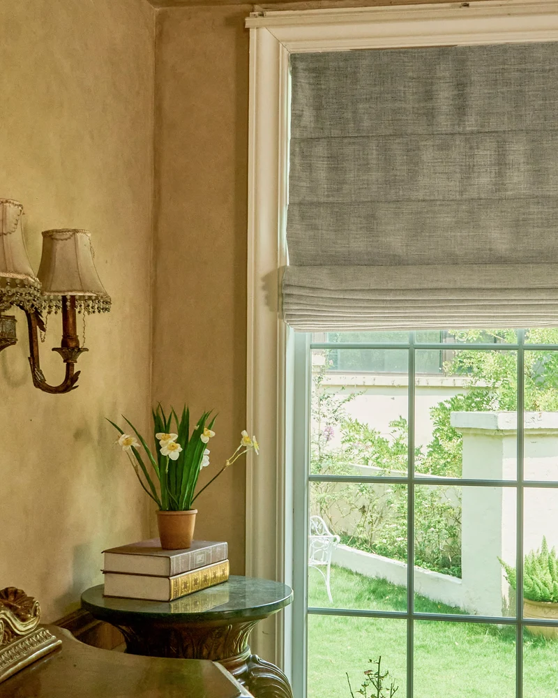 Zoe Plain Fold Linen Look Cordless Custom Roman Shade