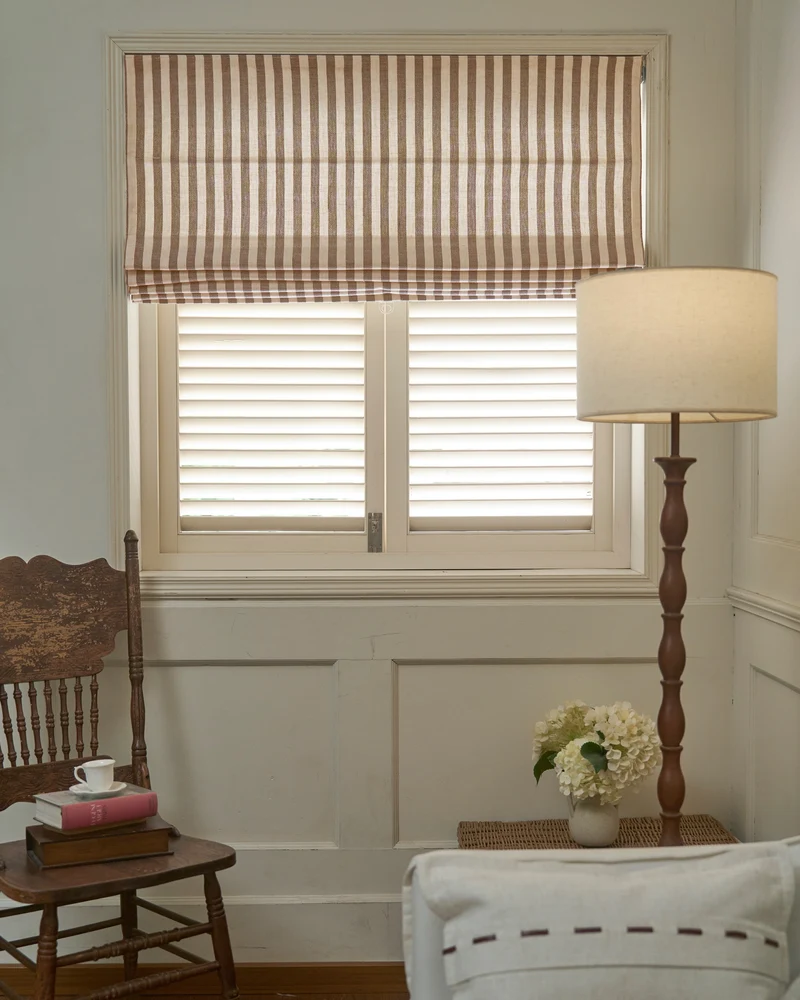 Milano Flat Fold Linen Blend Striped Cordless Custom Roman Shade