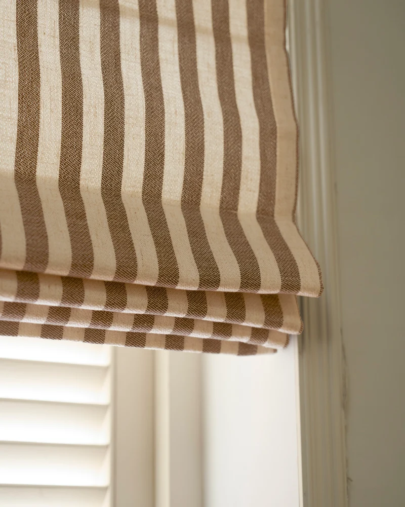 Milano Flat Fold Linen Blend Striped Cordless Custom Roman Shade