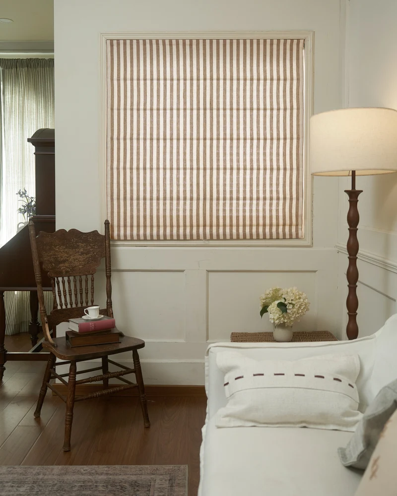 Milano Flat Fold Linen Blend Striped Cordless Custom Roman Shade