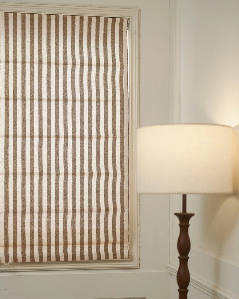 Milano Flat Fold Linen Blend Striped Cordless Custom Roman Shade