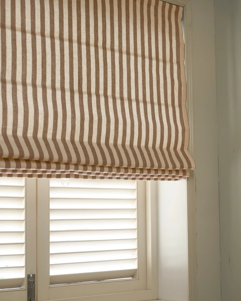 Milano Flat Fold Linen Blend Striped Cordless Custom Roman Shade
