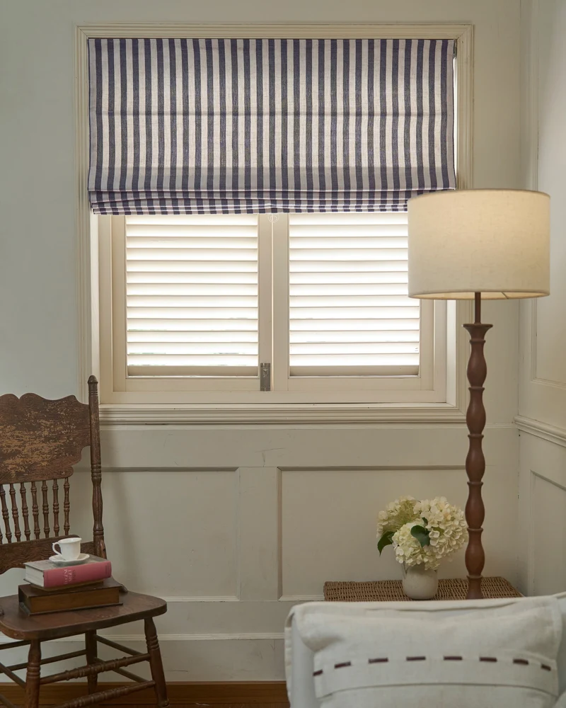 Milano Flat Fold Linen Blend Striped Cordless Custom Roman Shade