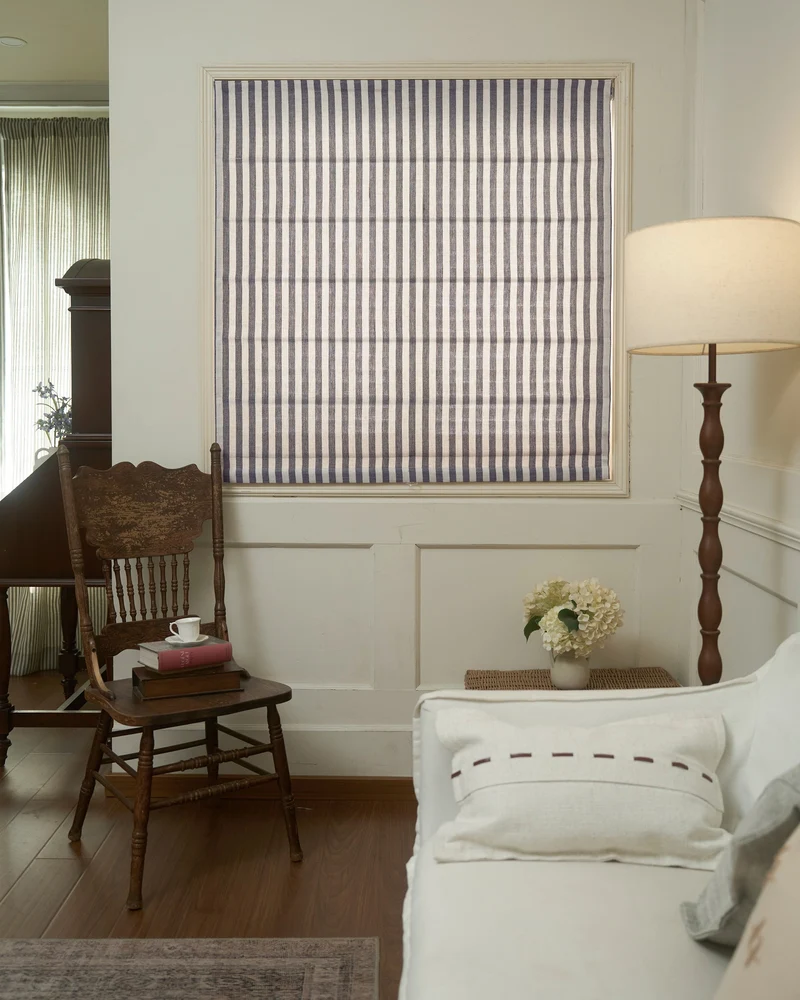Milano Flat Fold Linen Blend Striped Cordless Custom Roman Shade
