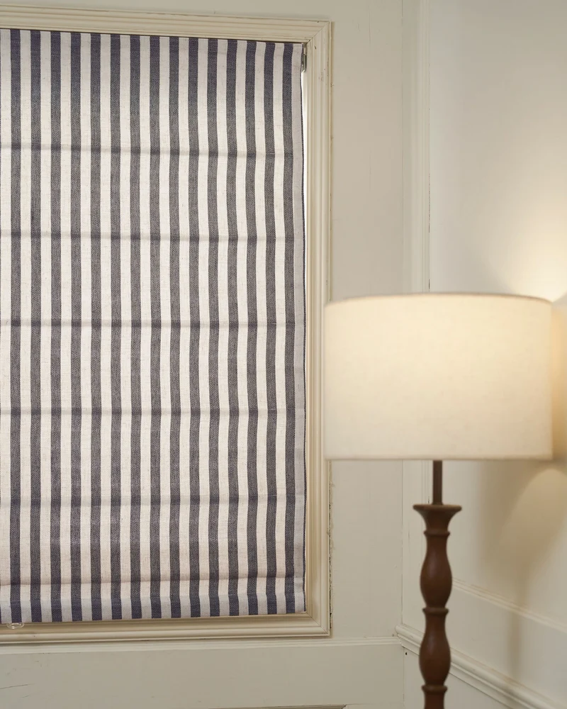 Milano Flat Fold Linen Blend Striped Cordless Custom Roman Shade