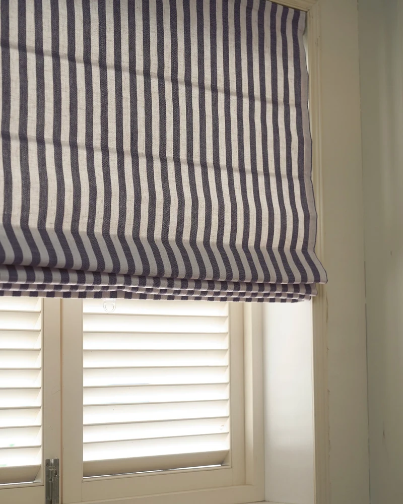 Milano Flat Fold Linen Blend Striped Cordless Custom Roman Shade