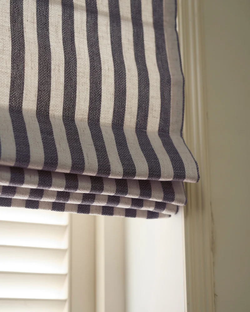 Milano Flat Fold Linen Blend Striped Cordless Custom Roman Shade