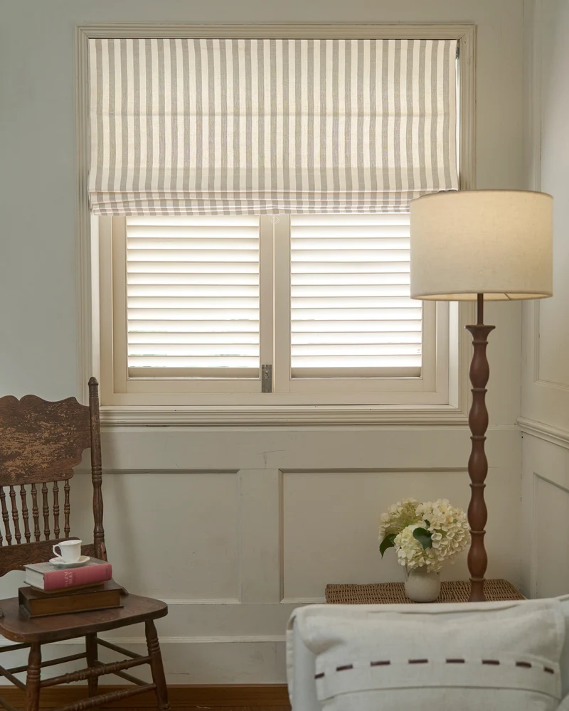 Milano Flat Fold Linen Blend Striped Cordless Custom Roman Shade