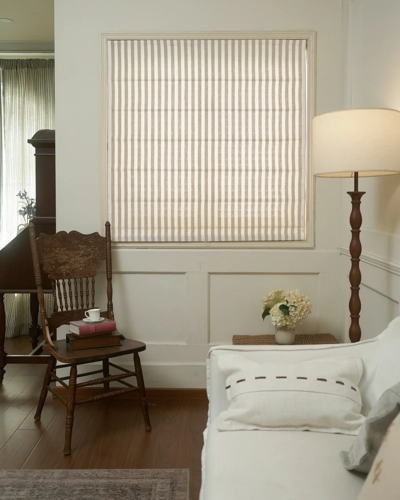 Milano Flat Fold Linen Blend Striped Cordless Custom Roman Shade