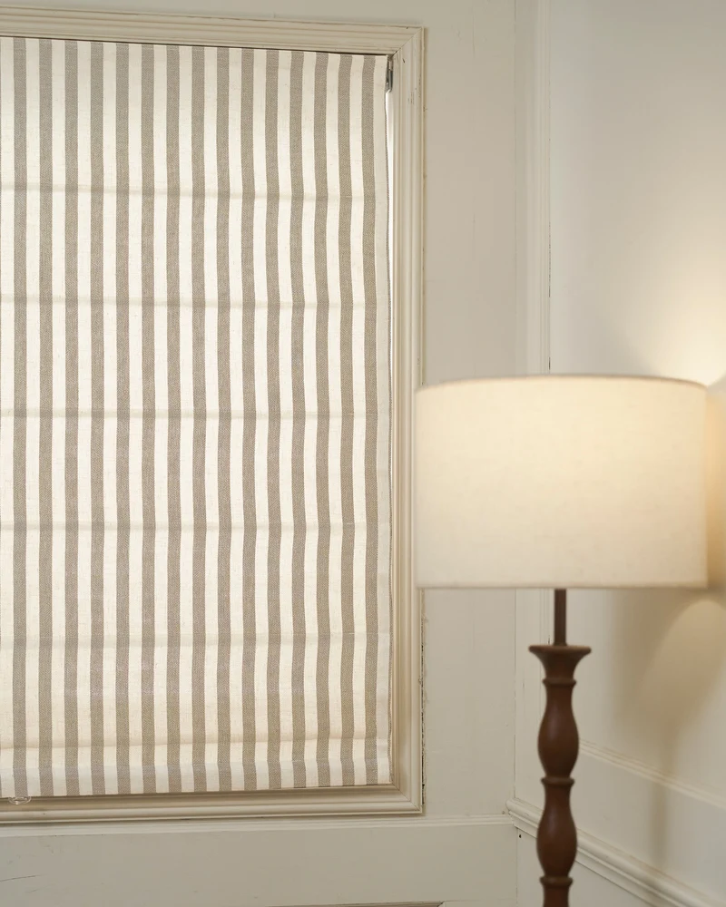Milano Flat Fold Linen Blend Striped Cordless Custom Roman Shade