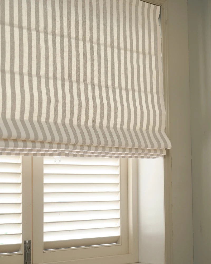 Milano Flat Fold Linen Blend Striped Cordless Custom Roman Shade