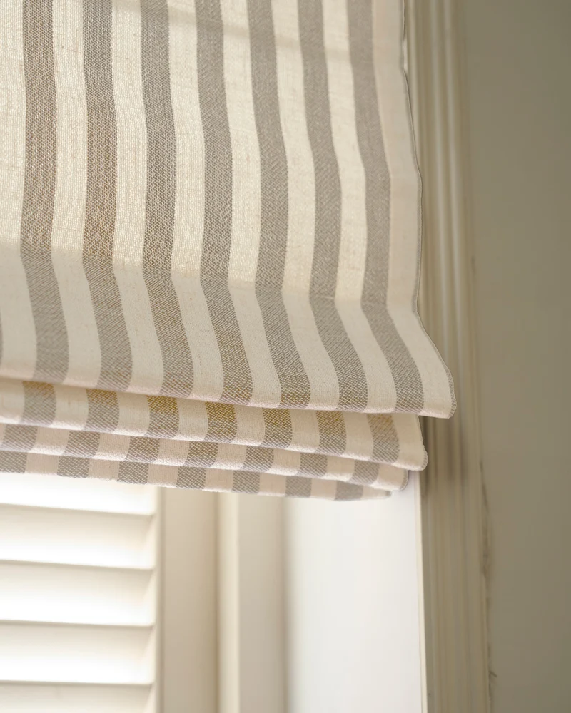 Milano Flat Fold Linen Blend Striped Cordless Custom Roman Shade