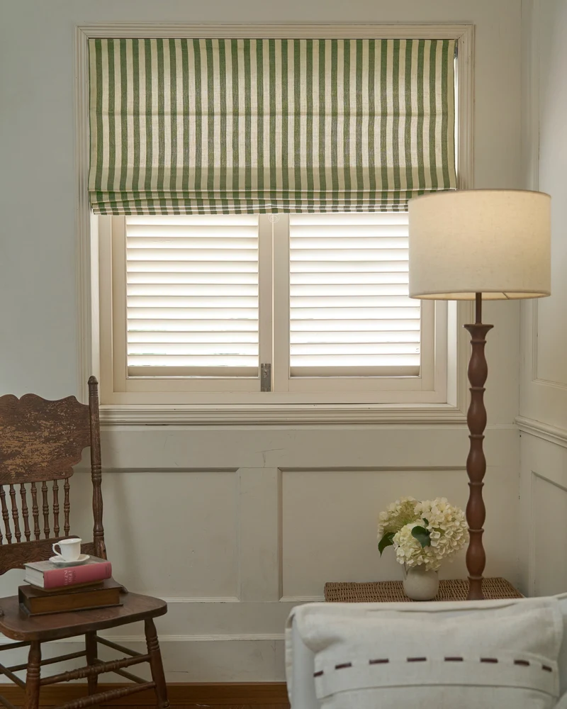 Milano Flat Fold Linen Blend Striped Cordless Custom Roman Shade