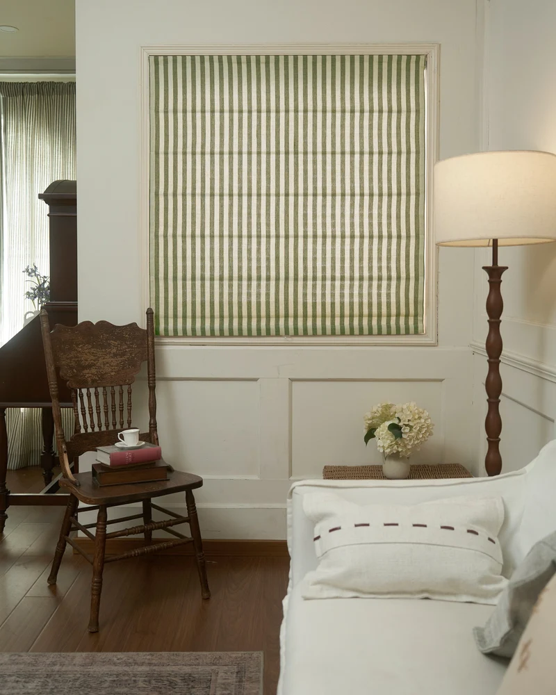 Milano Flat Fold Linen Blend Striped Cordless Custom Roman Shade