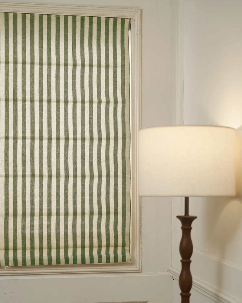 Milano Flat Fold Linen Blend Striped Cordless Custom Roman Shade