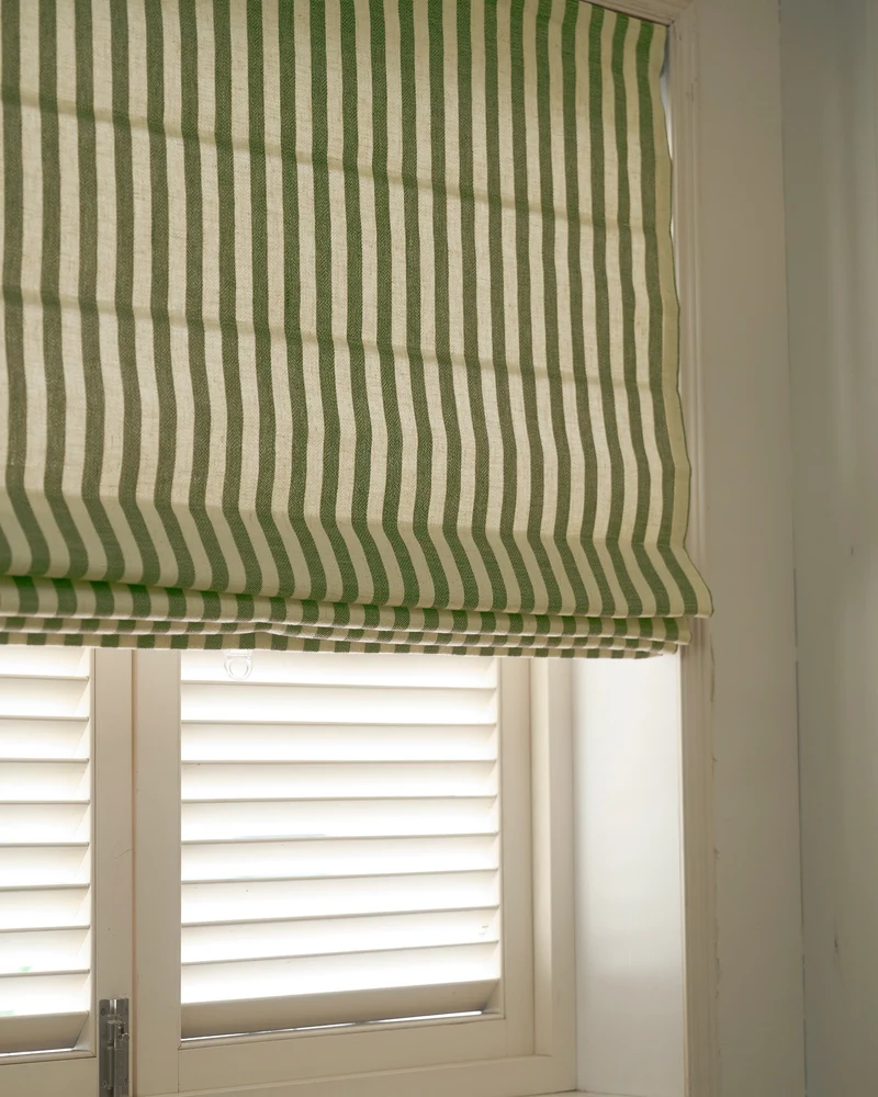 Milano Flat Fold Linen Blend Striped Cordless Custom Roman Shade