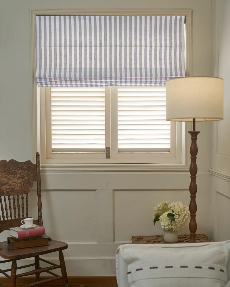 Milano Flat Fold Linen Blend Striped Cordless Custom Roman Shade