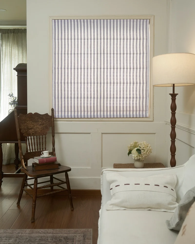 Milano Flat Fold Linen Blend Striped Cordless Custom Roman Shade