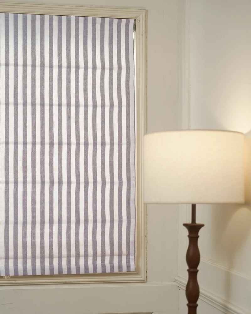 Milano Flat Fold Linen Blend Striped Cordless Custom Roman Shade