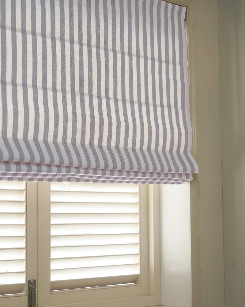 Milano Flat Fold Linen Blend Striped Cordless Custom Roman Shade