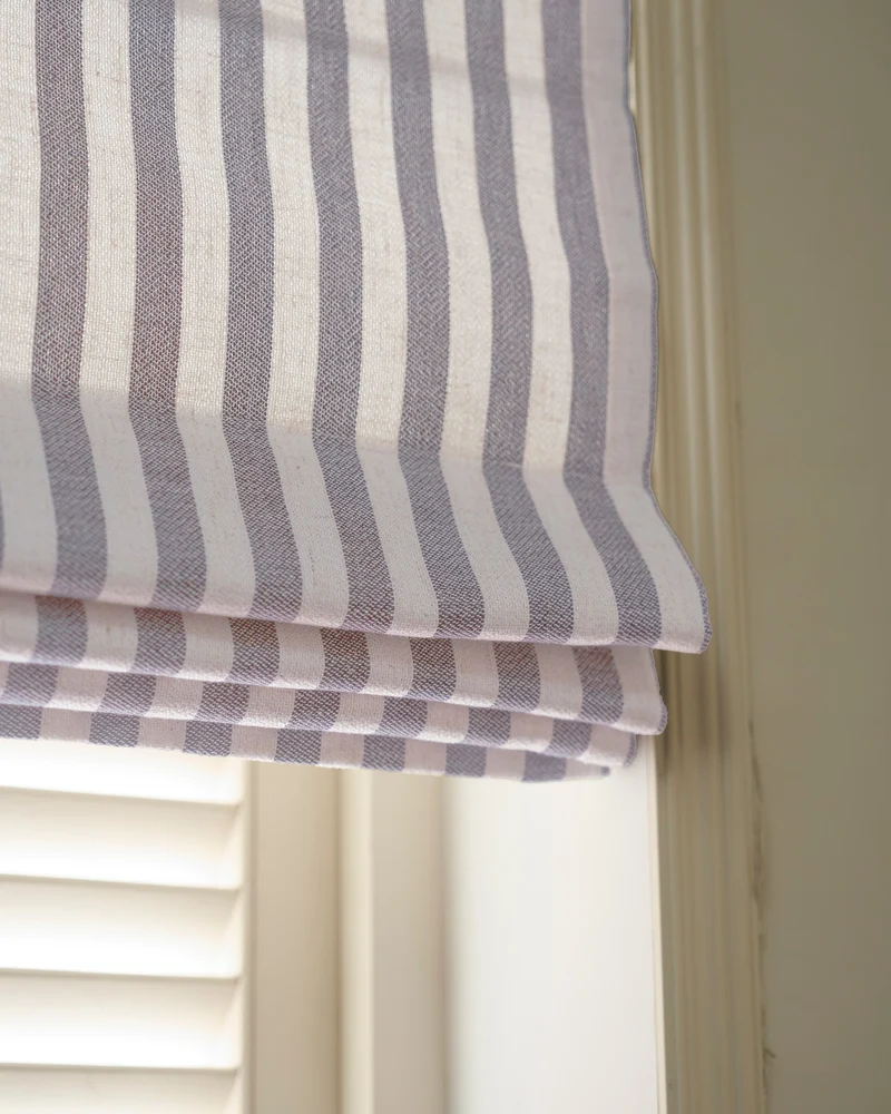 Milano Flat Fold Linen Blend Striped Cordless Custom Roman Shade