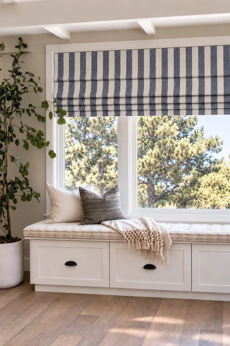Milano Flat Fold Linen Blend Striped Cordless Custom Roman Shade
