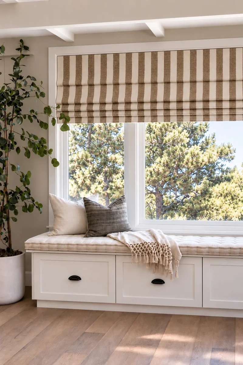 Milano Flat Fold Linen Blend Striped Cordless Custom Roman Shade