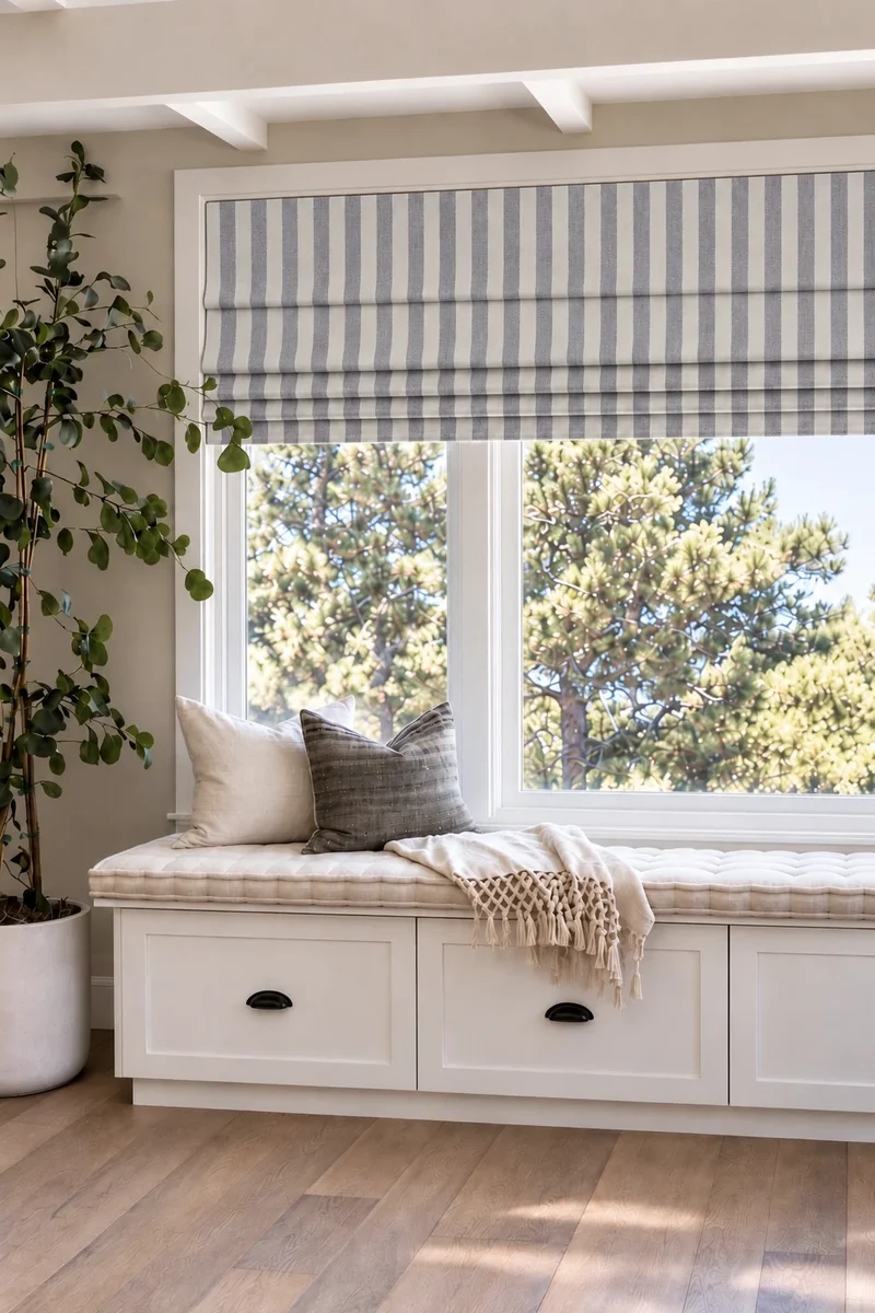 Milano Flat Fold Linen Blend Striped Cordless Custom Roman Shade