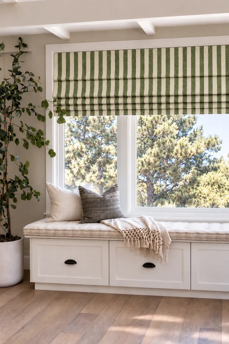Milano Flat Fold Linen Blend Striped Cordless Custom Roman Shade