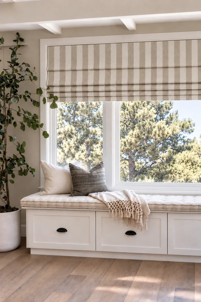 Milano Flat Fold Linen Blend Striped Cordless Custom Roman Shade