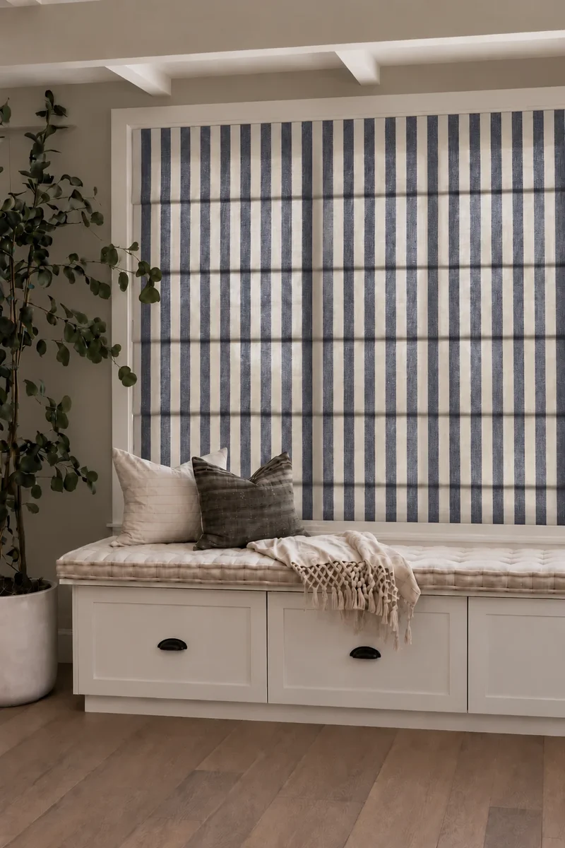 Milano Flat Fold Linen Blend Striped Cordless Custom Roman Shade