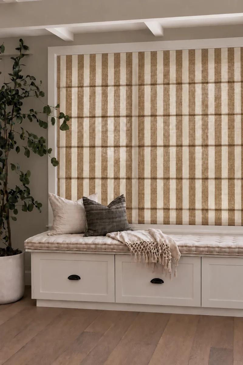 Milano Flat Fold Linen Blend Striped Cordless Custom Roman Shade