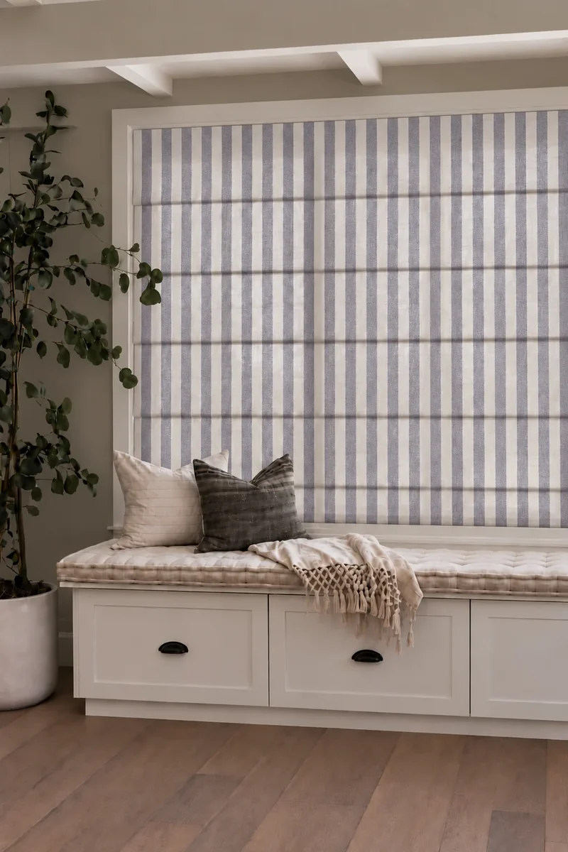 Milano Flat Fold Linen Blend Striped Cordless Custom Roman Shade