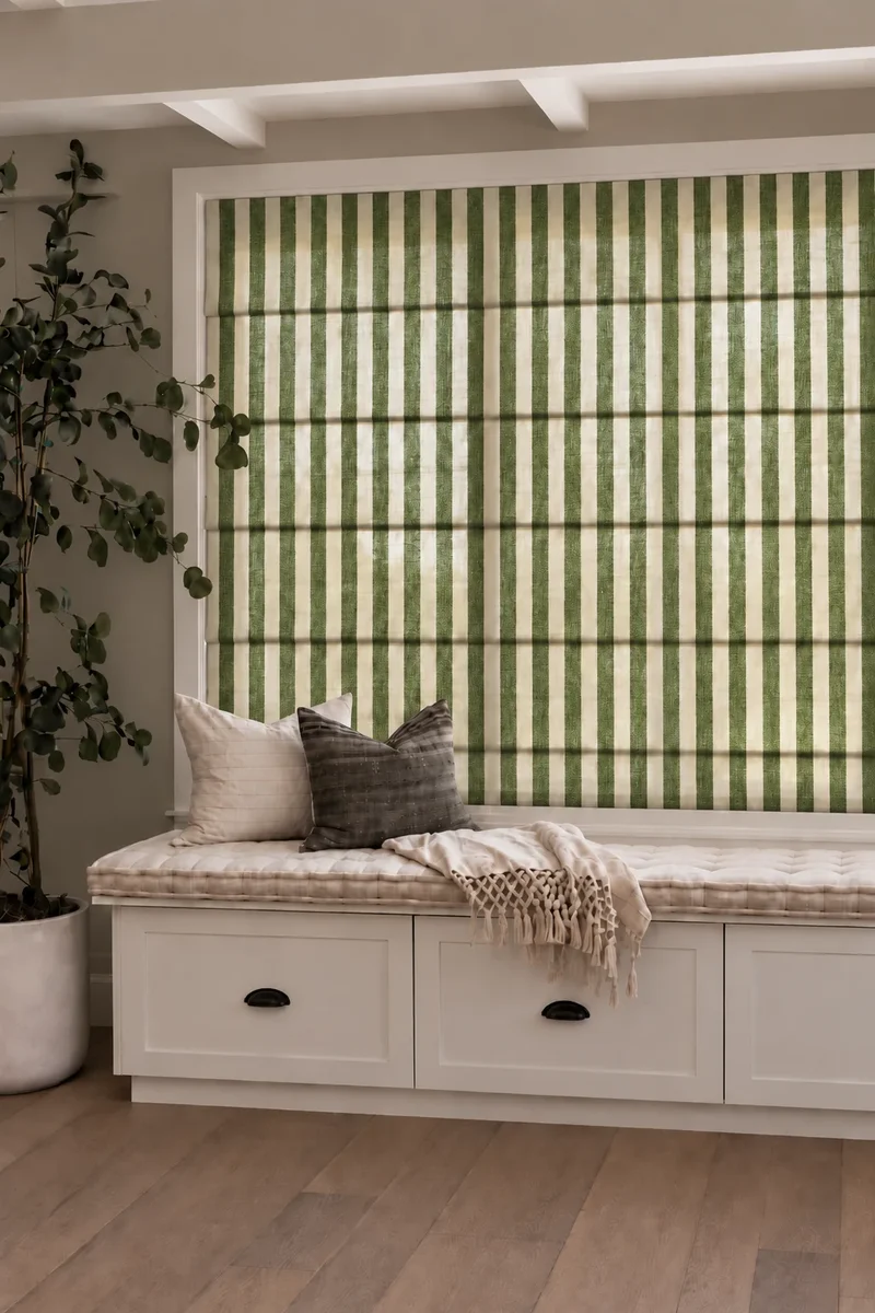 Milano Flat Fold Linen Blend Striped Cordless Custom Roman Shade