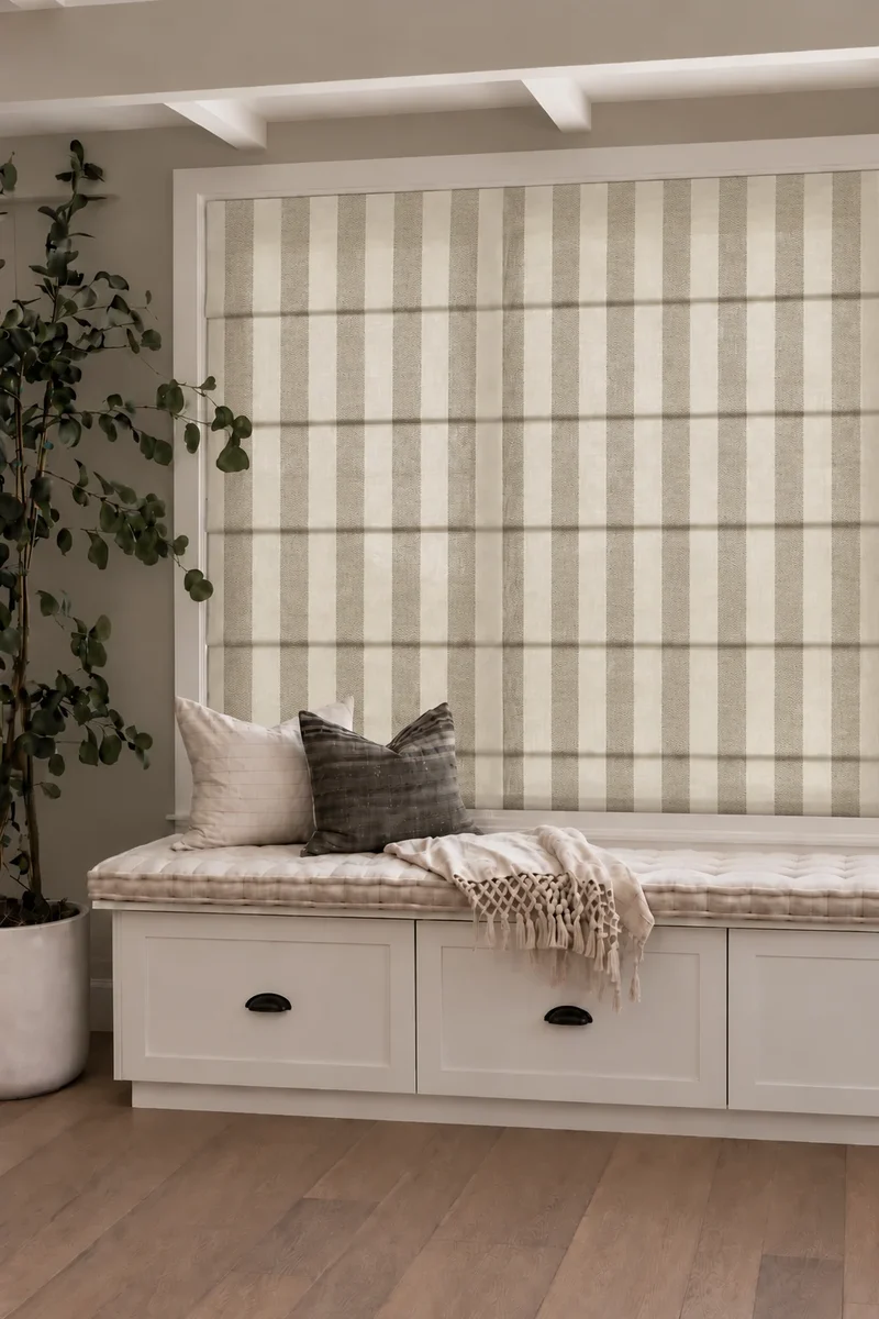 Milano Flat Fold Linen Blend Striped Cordless Custom Roman Shade