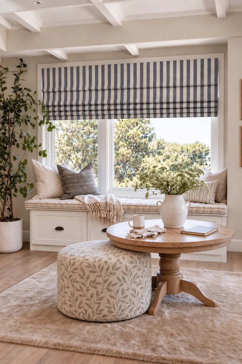 Milano Flat Fold Linen Blend Striped Cordless Custom Roman Shade