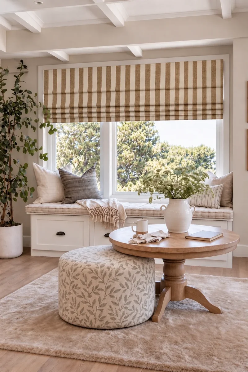 Milano Flat Fold Linen Blend Striped Cordless Custom Roman Shade