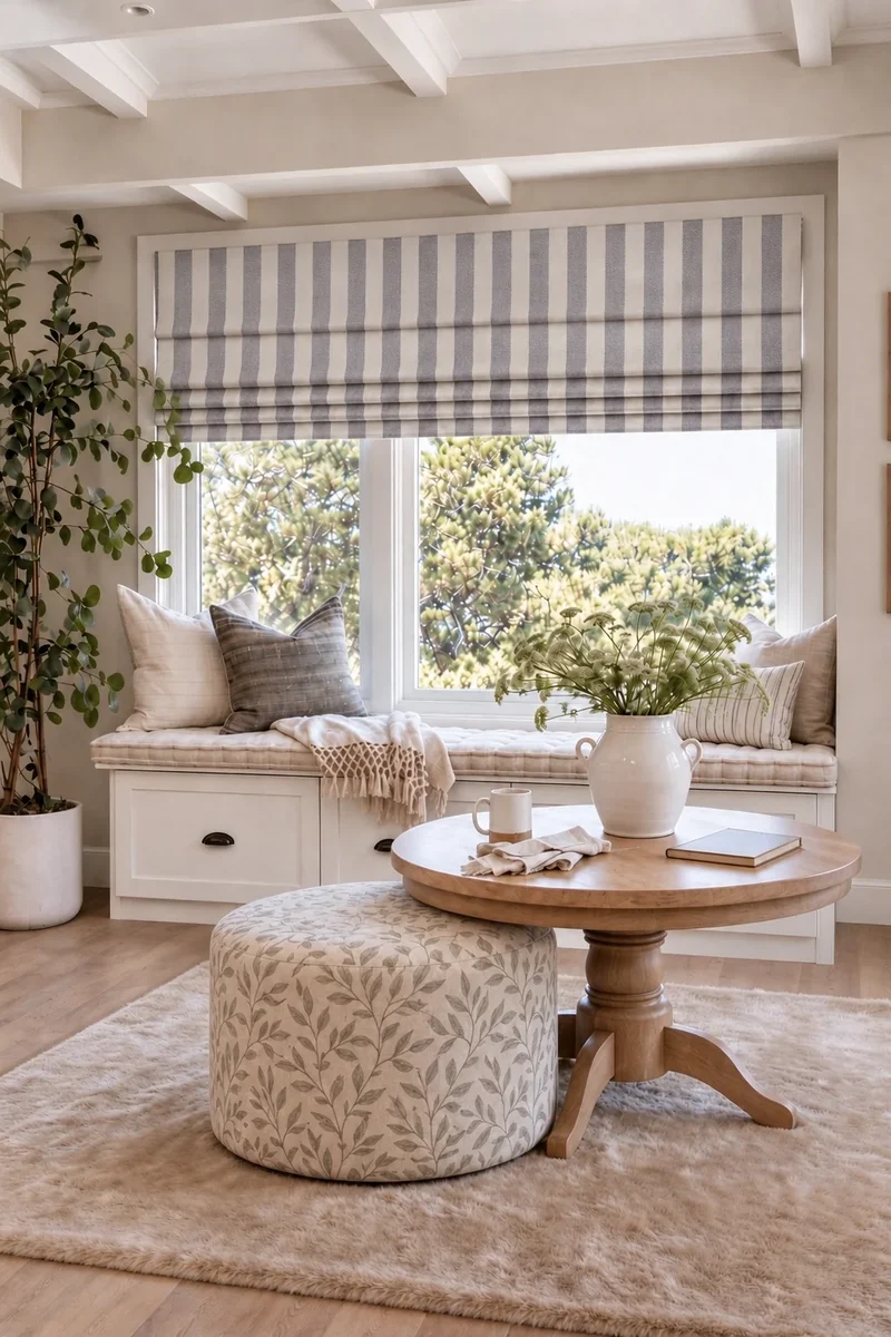 Milano Flat Fold Linen Blend Striped Cordless Custom Roman Shade