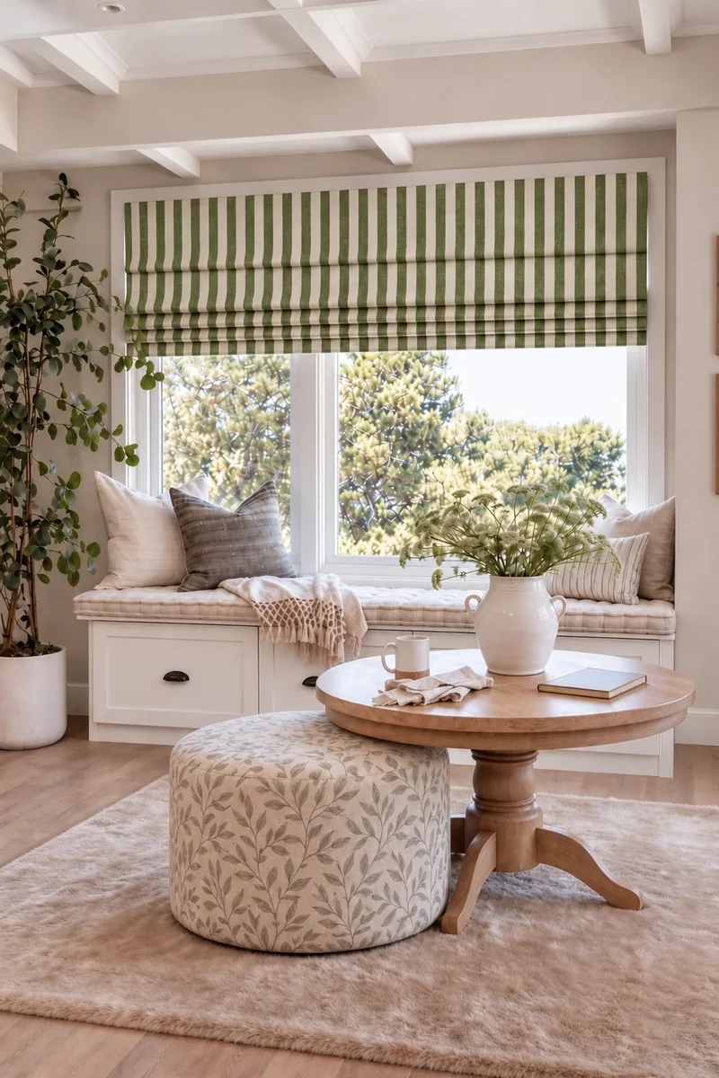 Milano Flat Fold Linen Blend Striped Cordless Custom Roman Shade