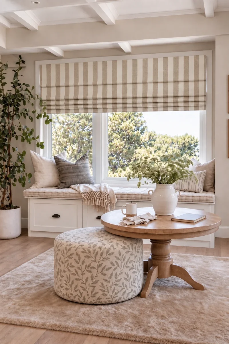 Milano Flat Fold Linen Blend Striped Cordless Custom Roman Shade
